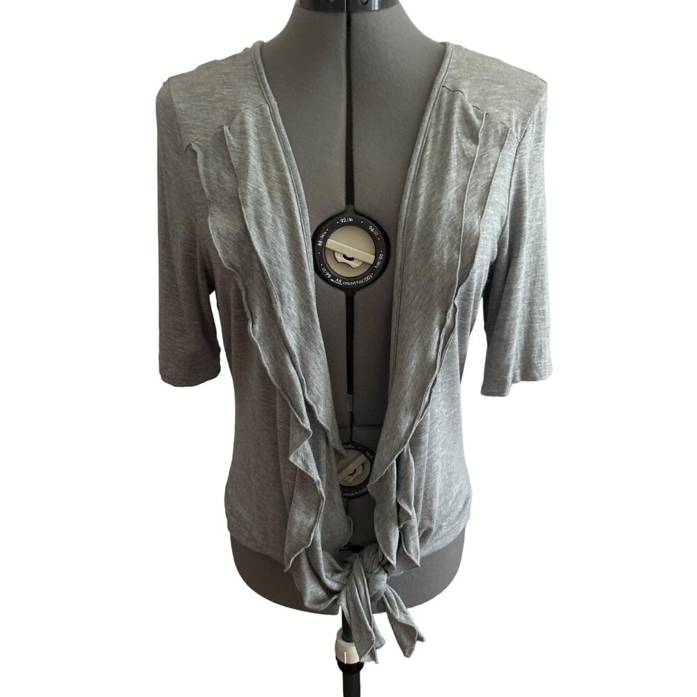 Kische Womens Ruffled Front Gray Cardigan Size XL Rayon/Spandex Blend